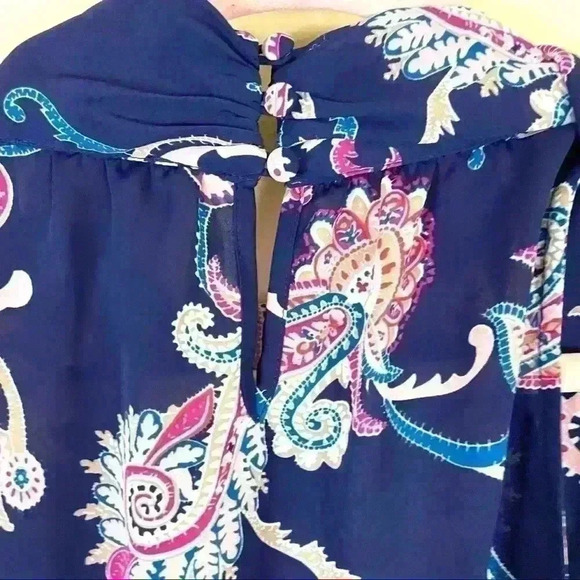 Laundry Shelly Segal Navy Paisley Loose Neck Sleeveless Top Blouse Size S - Picture 10 of 12